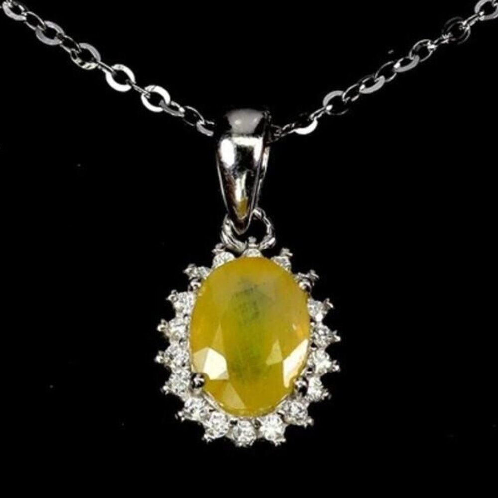 925 Sterling Silver Necklace Oval Yellow Sapphire 8x6mm Gemstone 18 inch